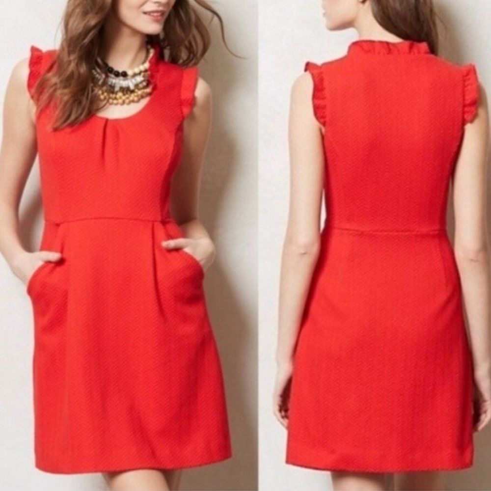 Anthropologie Tabitha Red Textured Dress Size 4